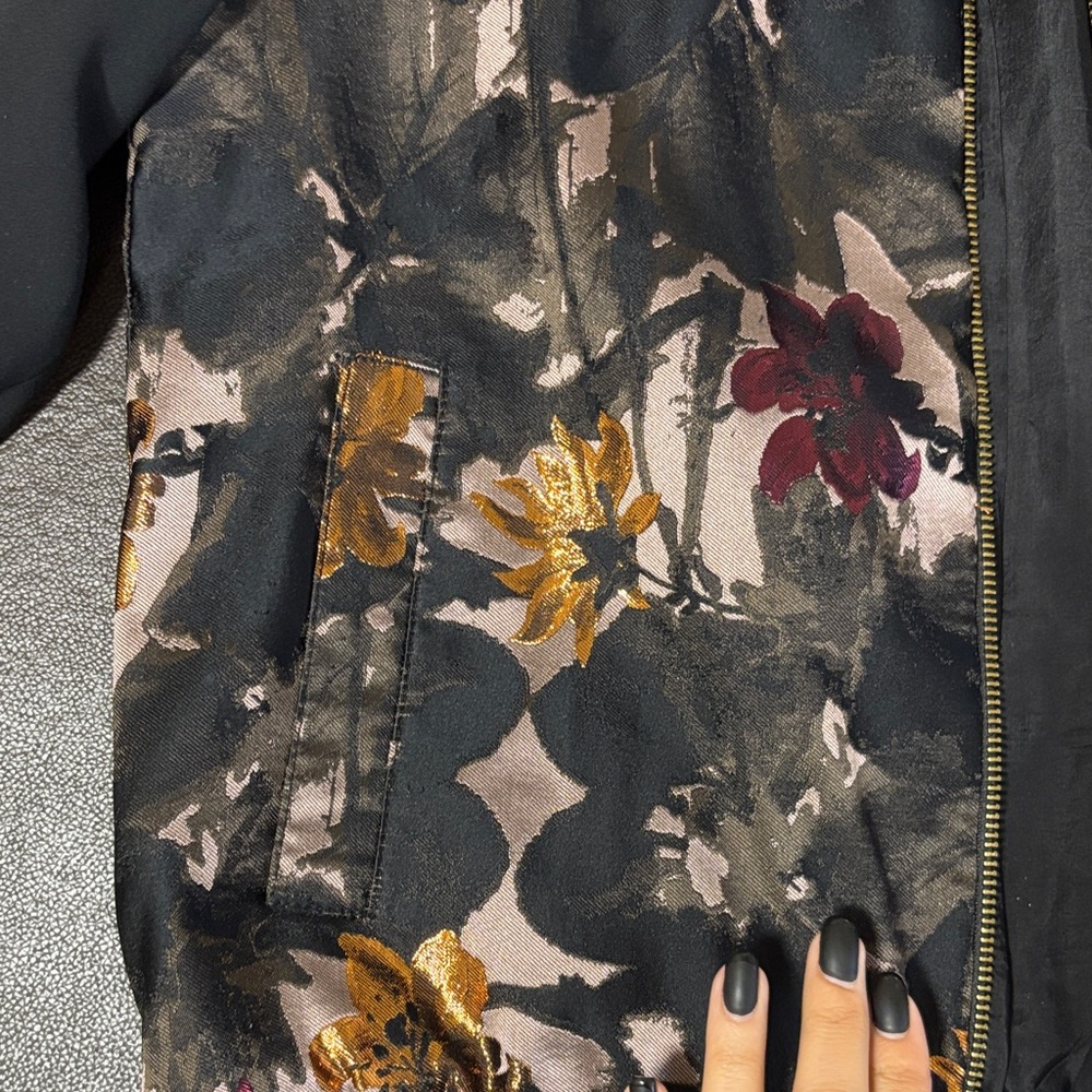 Trina Turk Floral Bomber Jacket - Black and Gold - Picture 3 of 6
